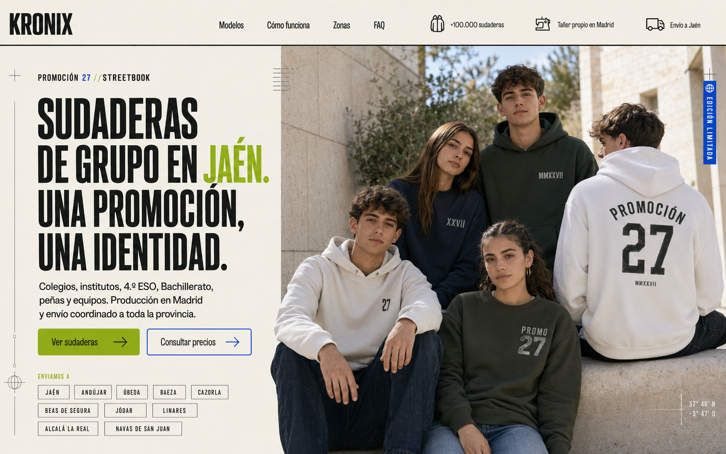 Grupo joven con sudaderas personalizadas de promoción